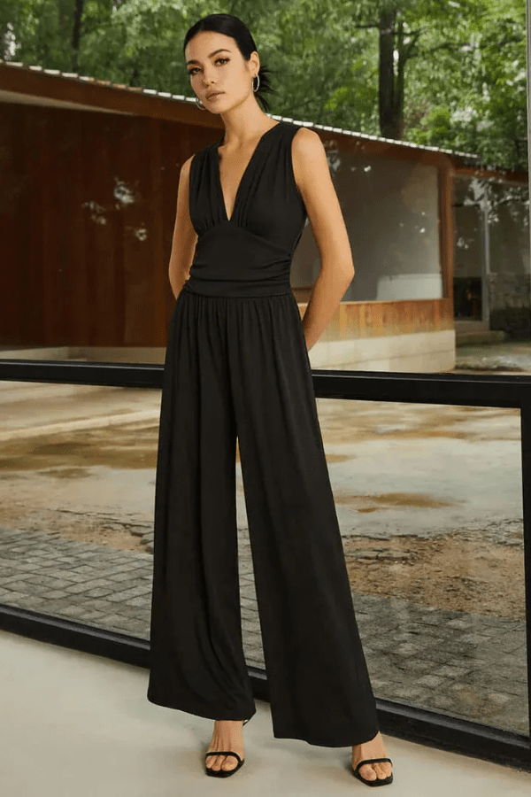 Two Piece Set Sleeveless V Neck Top Wide Leg Trousers Elegant Style