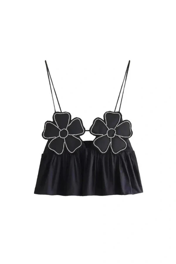 Off Shoulder Corset Top Floral Appliqué Backless Elegant Party Style