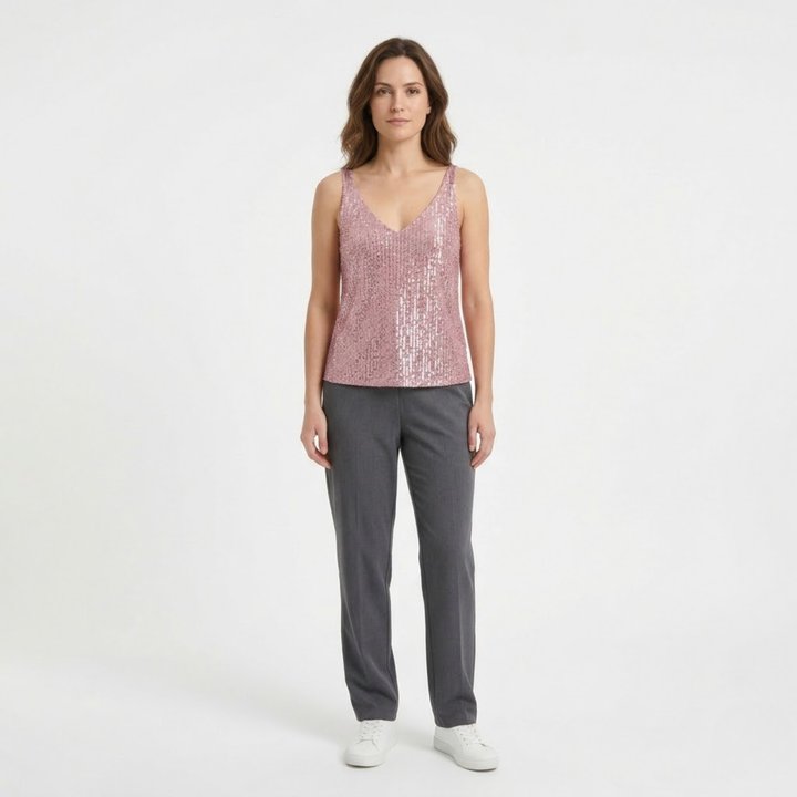 Top V Neck Sleeveless Sequin Detail Evening Party Style