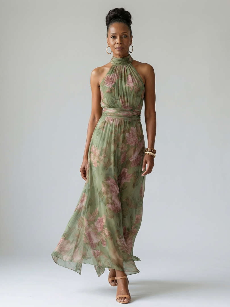 Halter Midi Dress Elegant Silhouette Feminine Occasion Style