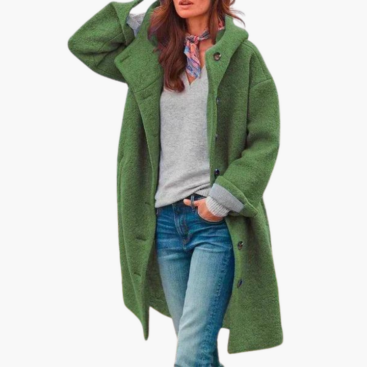 Womens Longline Coat with Notch Lapel and Relaxed Fit