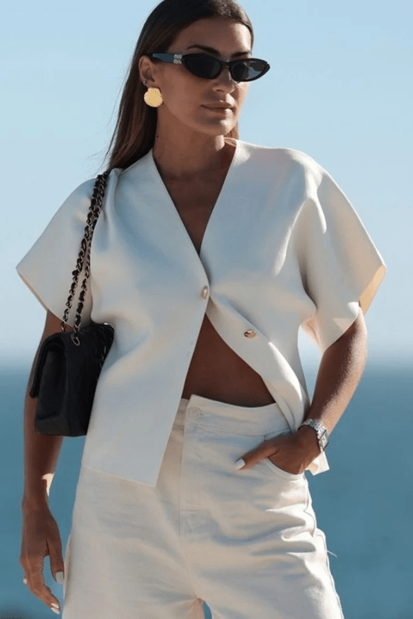 Knitted Cardigan V Neck Short Sleeve Button Top Elegant Casual Style