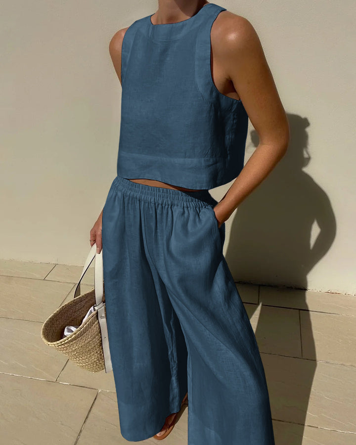 Two Piece Set Sleeveless Top Wide Leg Trousers Relaxed Summer Style