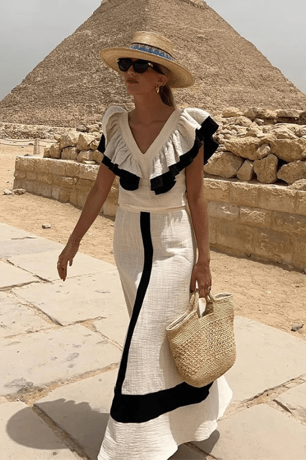 Two Piece Set Ruffle Detail Crop Top Maxi Skirt Elegant Summer Style