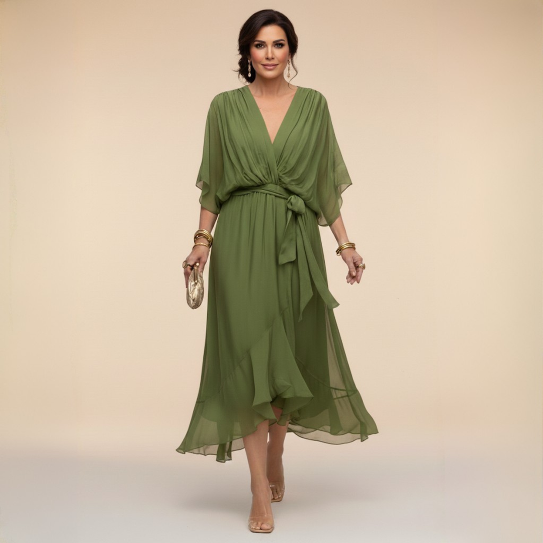 Maxi Dress V Neck Flowing Silhouette Elegant Feminine Style