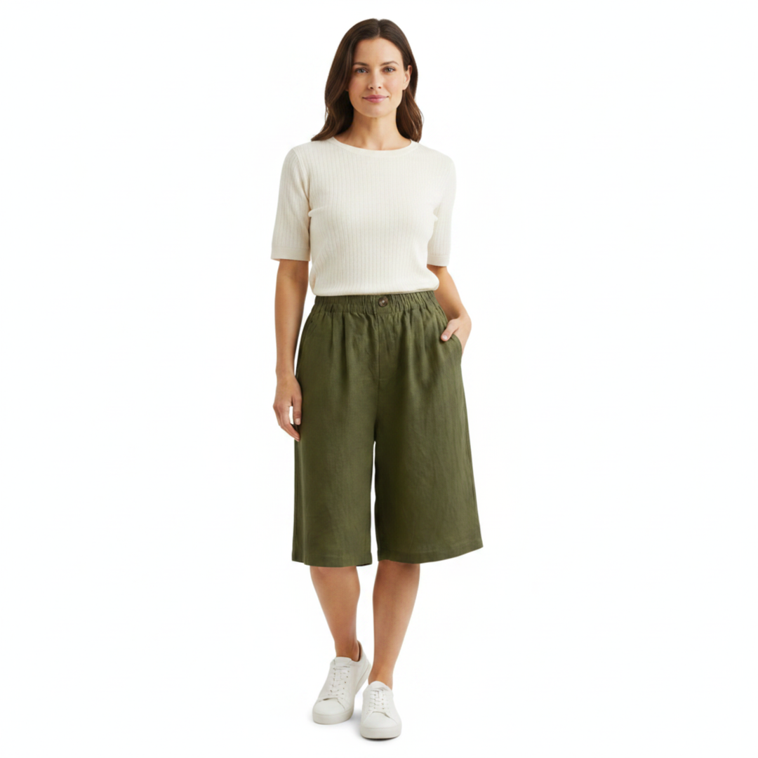 Bermuda Shorts High Waist Elastic Relaxed Fit Casual Style