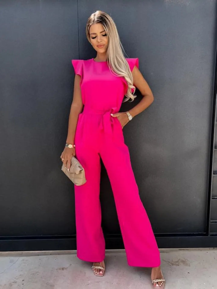 Jumpsuit Ruffle Sleeve Wide Leg Pants Elegant Style