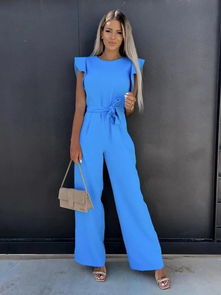 Jumpsuit Ruffle Sleeve Wide Leg Pants Elegant Style