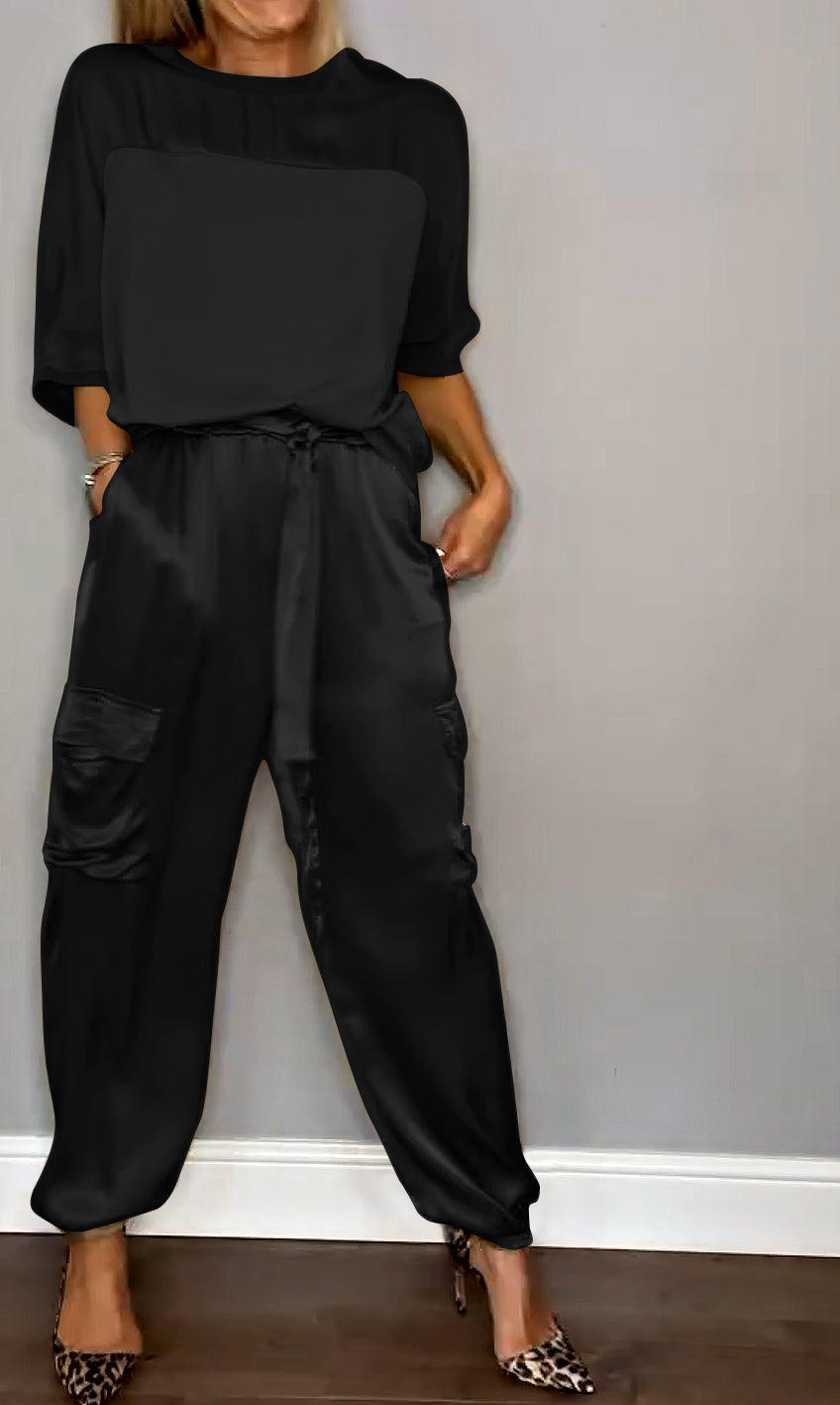 Two Piece Set Relaxed Fit Top Jogger Trousers Casual Comfort Style