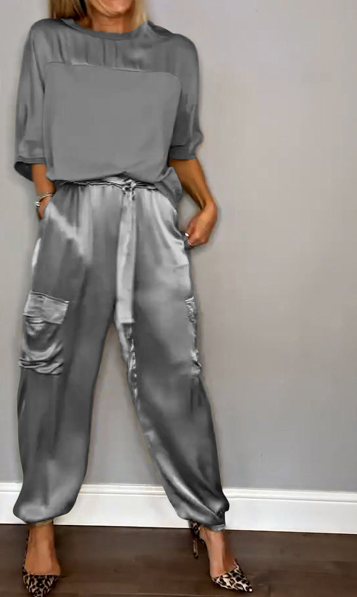 Two Piece Set Relaxed Fit Top Jogger Trousers Casual Comfort Style