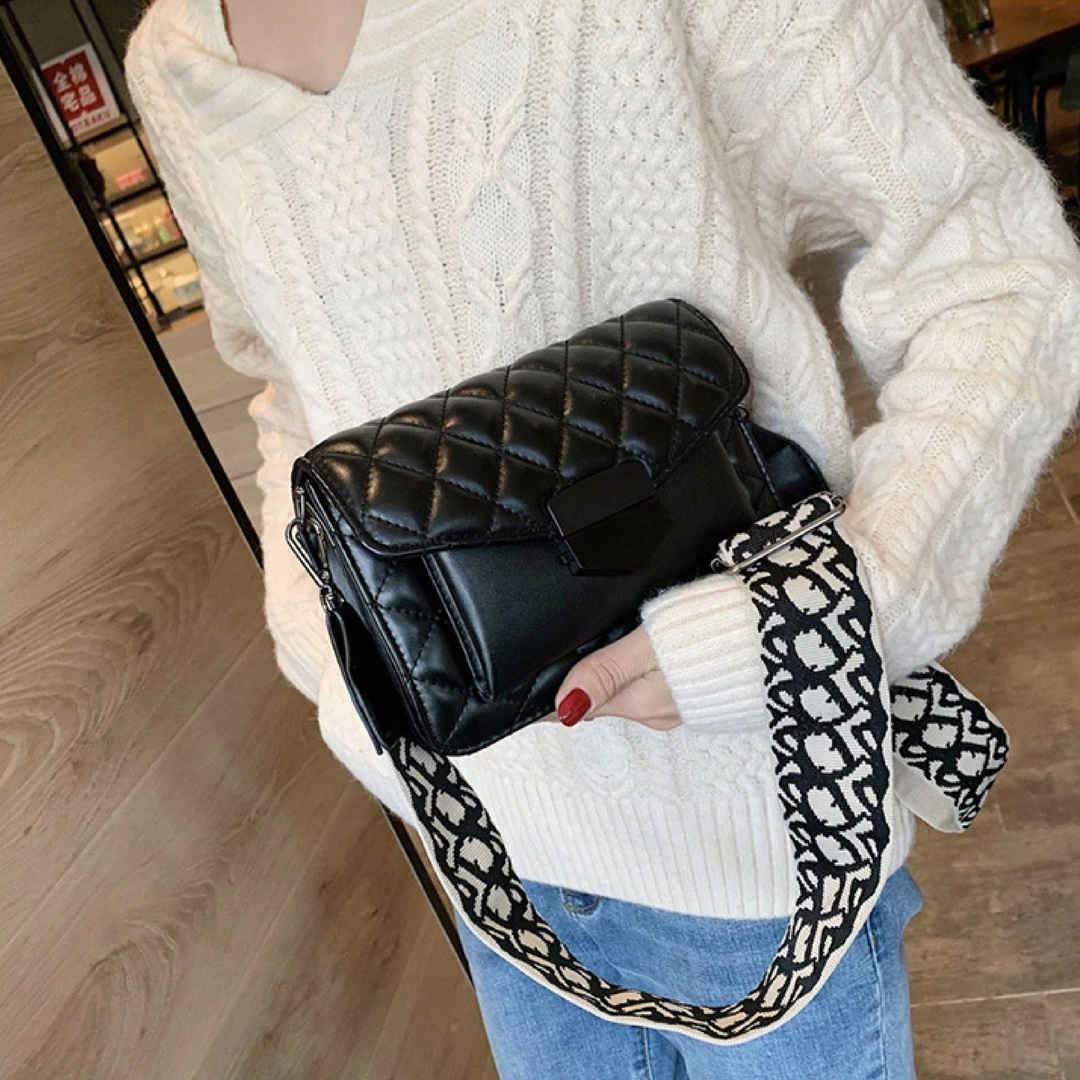 Quilted Crossbody Bag with Wide Shoulder Strap for Women
