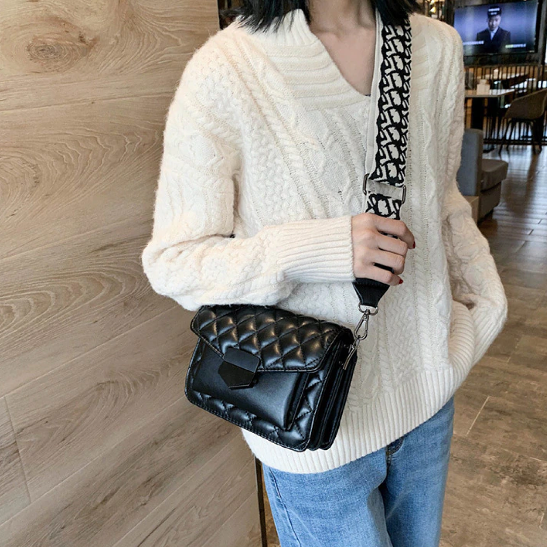 Quilted Crossbody Bag with Wide Shoulder Strap for Women