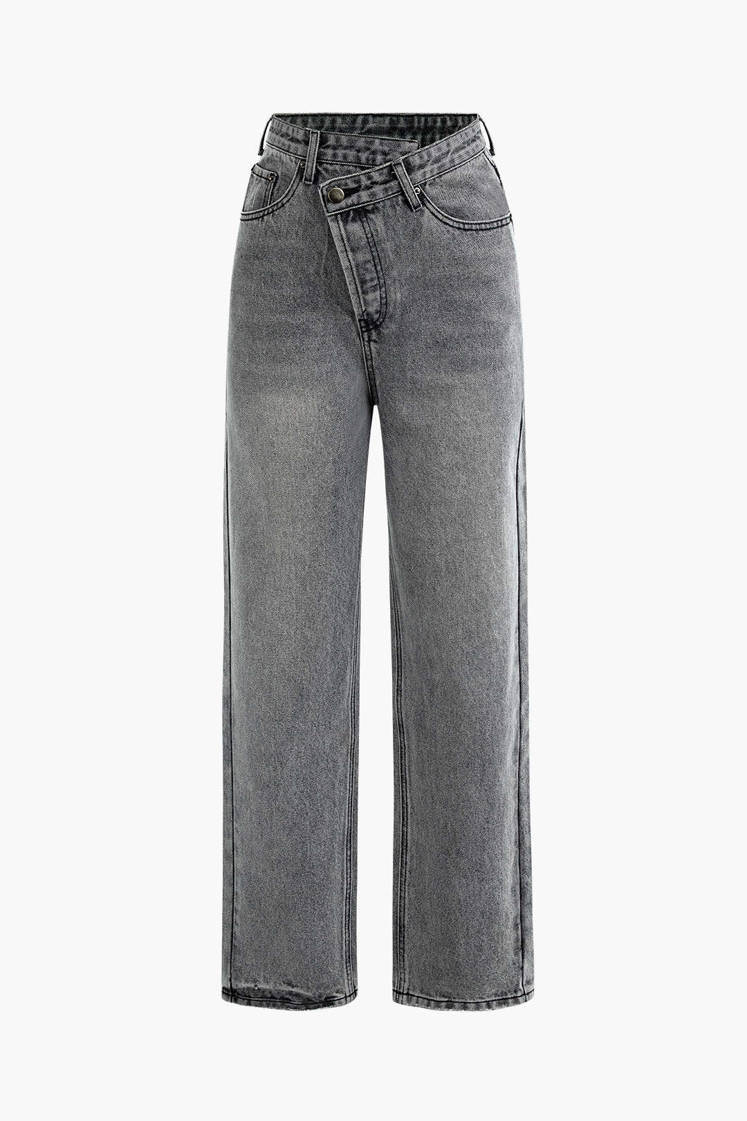 Jeans Asymmetrical Waist High Rise Relaxed Fit Modern Style