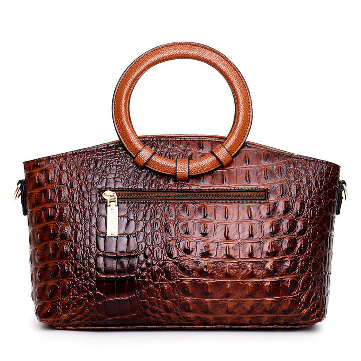 Croc Embossed Top Handle Handbag with Shoulder Strap for Women