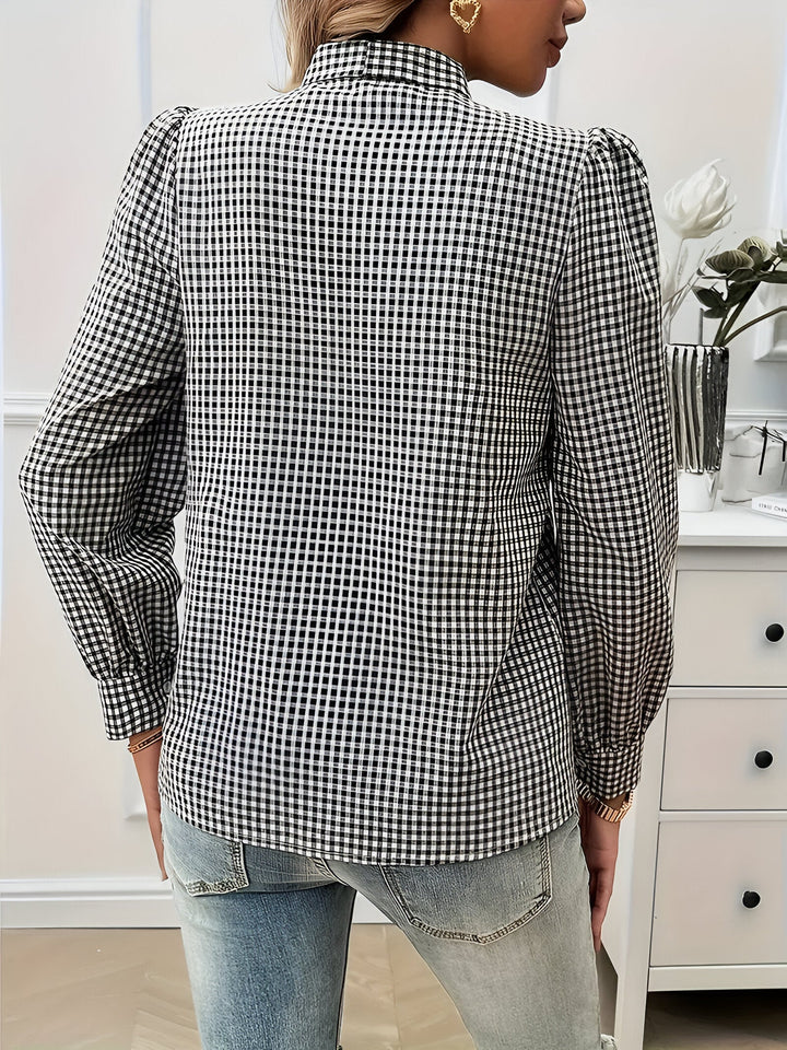 Blouse Bow Tie Neck Long Sleeve Relaxed Fit Casual Style