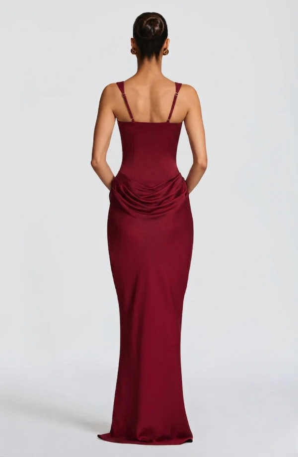 Long Bustier Dress Square Neckline Draped for Women