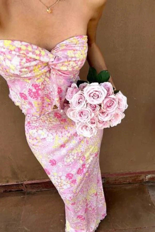 Strapless Floral Maxi Dress Elegant Fitted Summer Occasion Style
