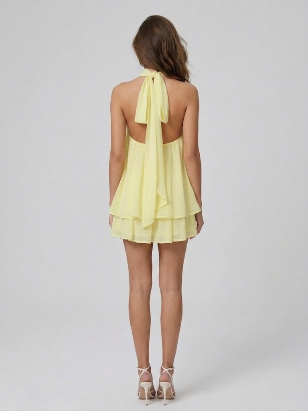 Short Halter Neck Backless Layered Ruffle Dress for Women