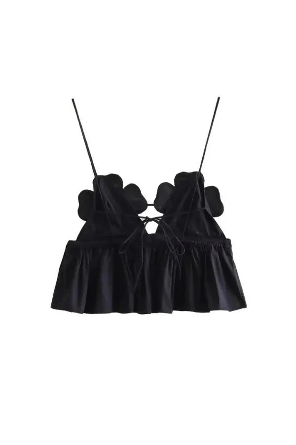 Off Shoulder Corset Top Floral Appliqué Backless Elegant Party Style