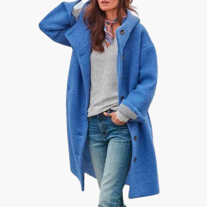 Womens Longline Coat with Notch Lapel and Relaxed Fit