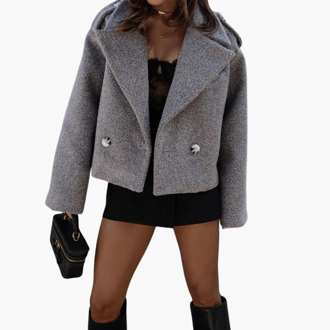 Womens Double Breasted Jacket with Notch Lapel and Oversized Fit