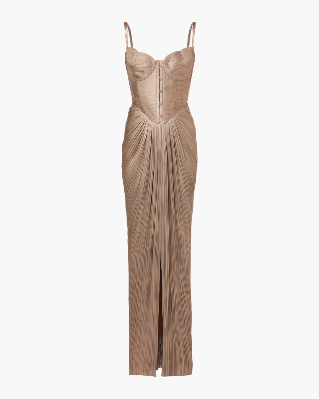 Womens Maxi Dress with Pleated Bustier Thin Straps and Lace Up Back