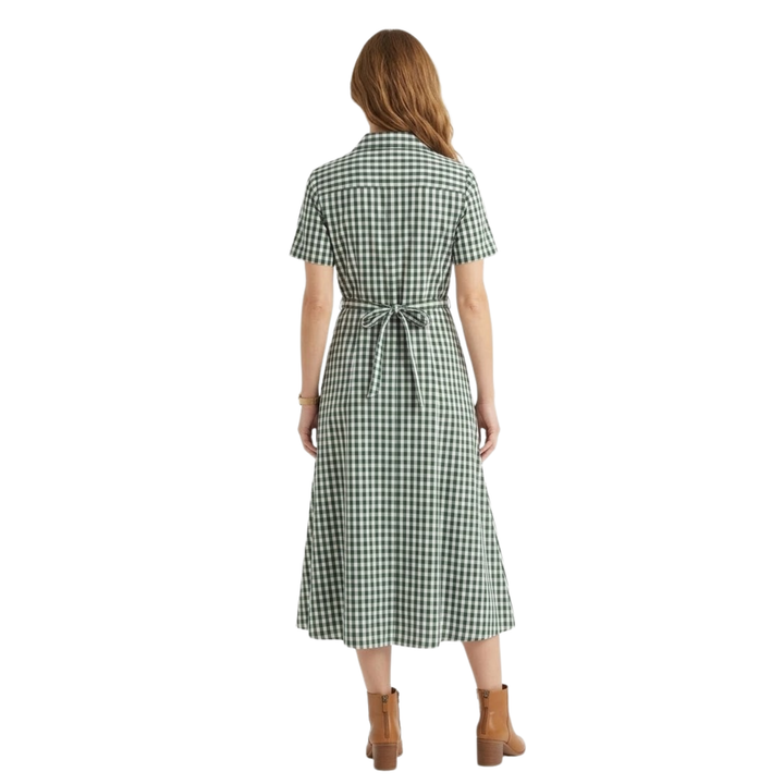 Shirt Dress Check Pattern Classic Collar Short Sleeve Casual Style