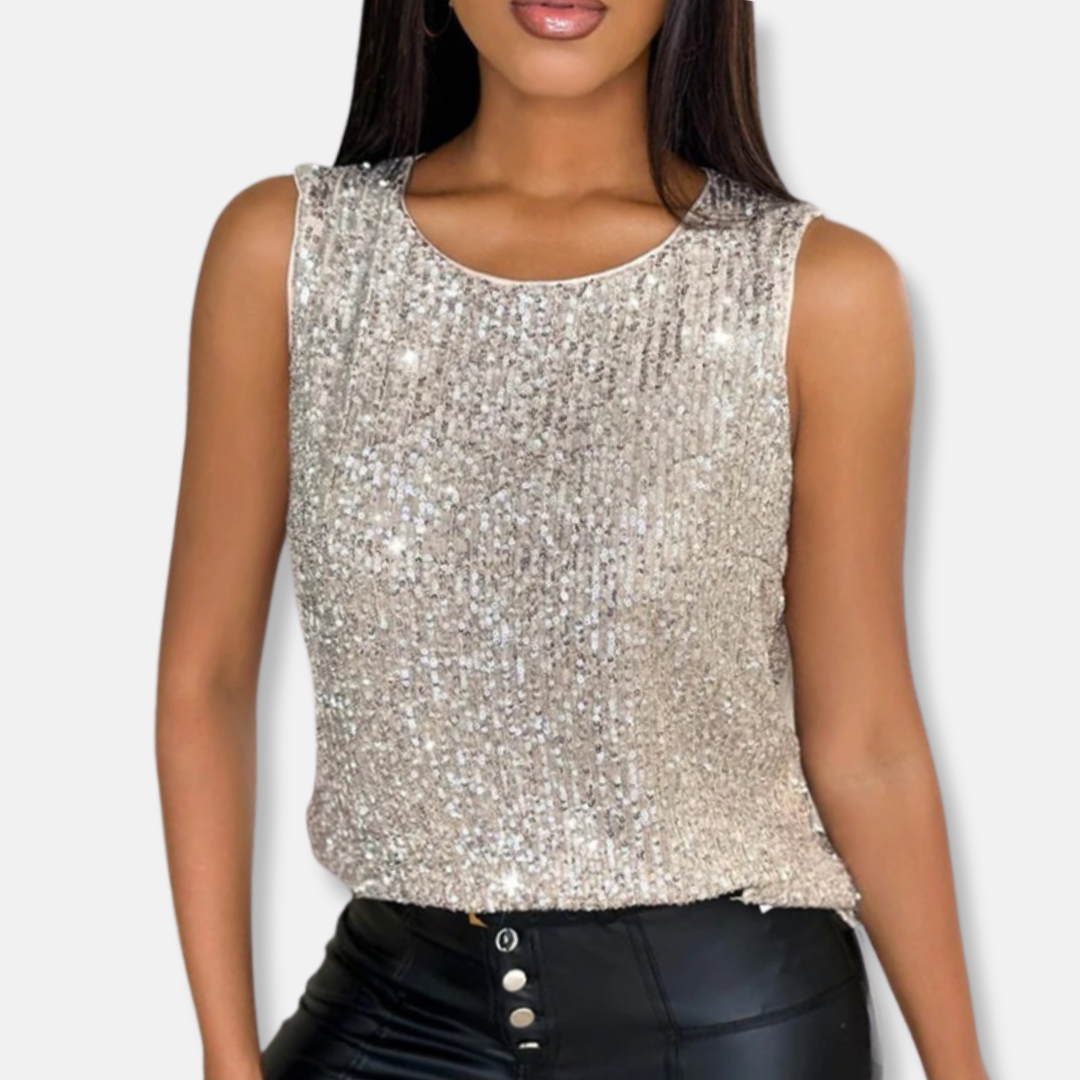 Waistcoat Sequin Sleeveless Round Neck Evening Party Style