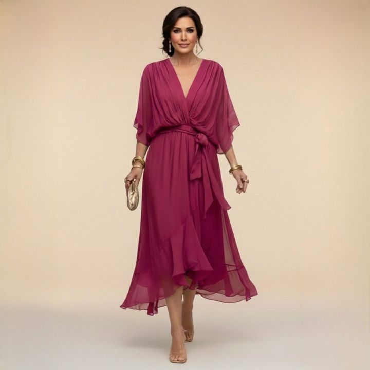 Maxi Dress V Neck Flowing Silhouette Elegant Feminine Style