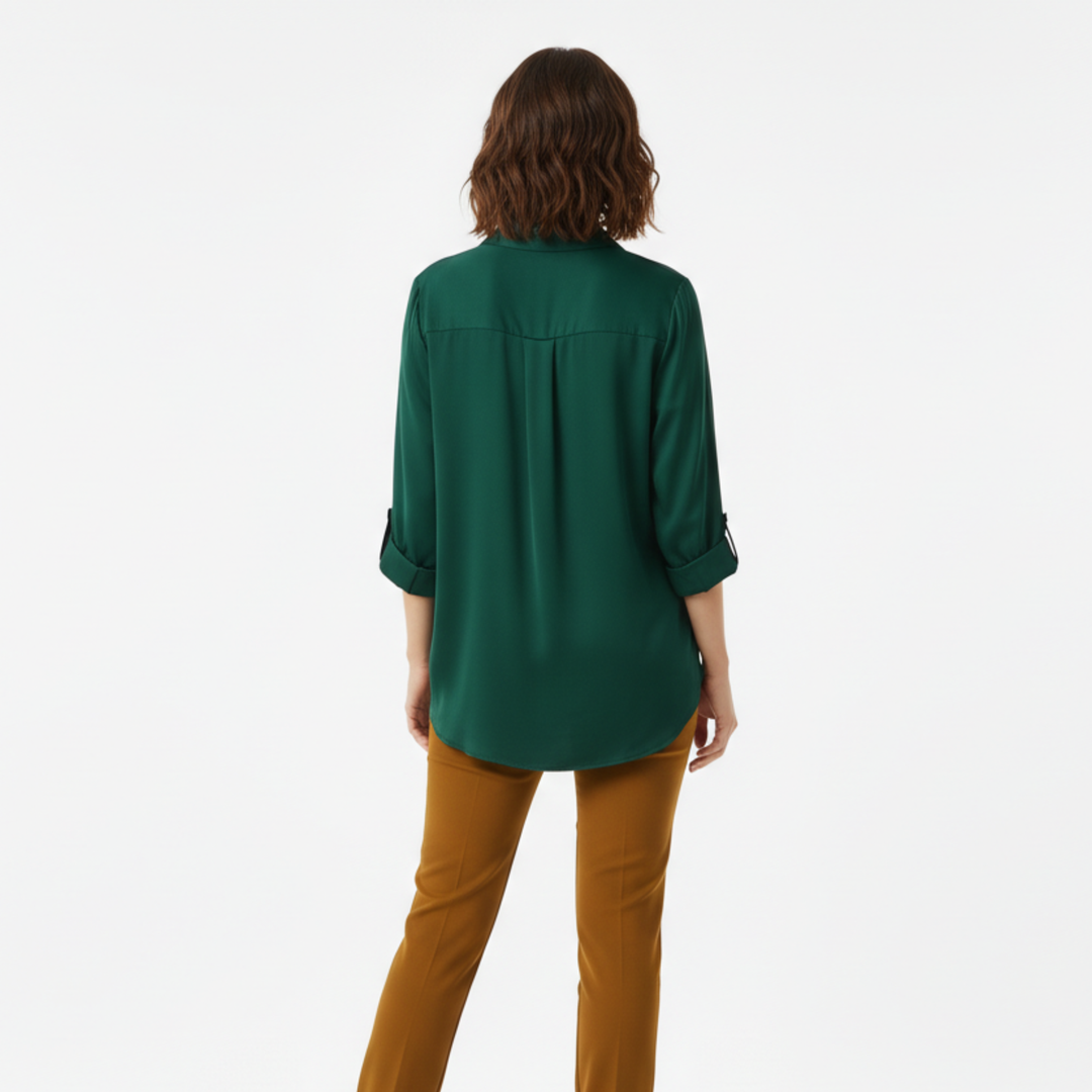 Blouse Button Up Long Sleeve Loose Fit Notched Collar Casual Style