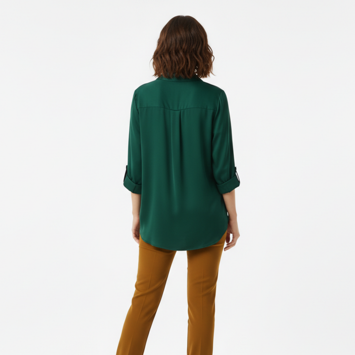 Blouse Button Up Long Sleeve Loose Fit Notched Collar Casual Style