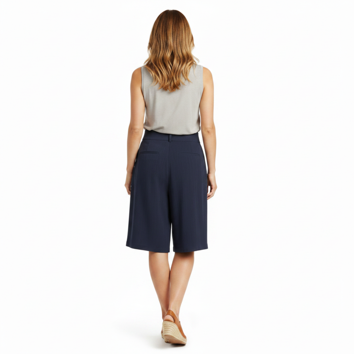 Bermuda Shorts High Waist Structured Wide Leg Pleated Elegant Style