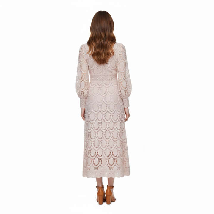 Lace Maxi Dress Puff Sleeve High Neck Elegant Occasion Style