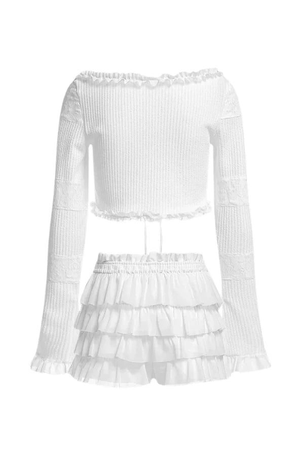 Two Piece Ruffle Tie Front Crop Top and Layered Mini Skirt Set – Romantic Summer Style