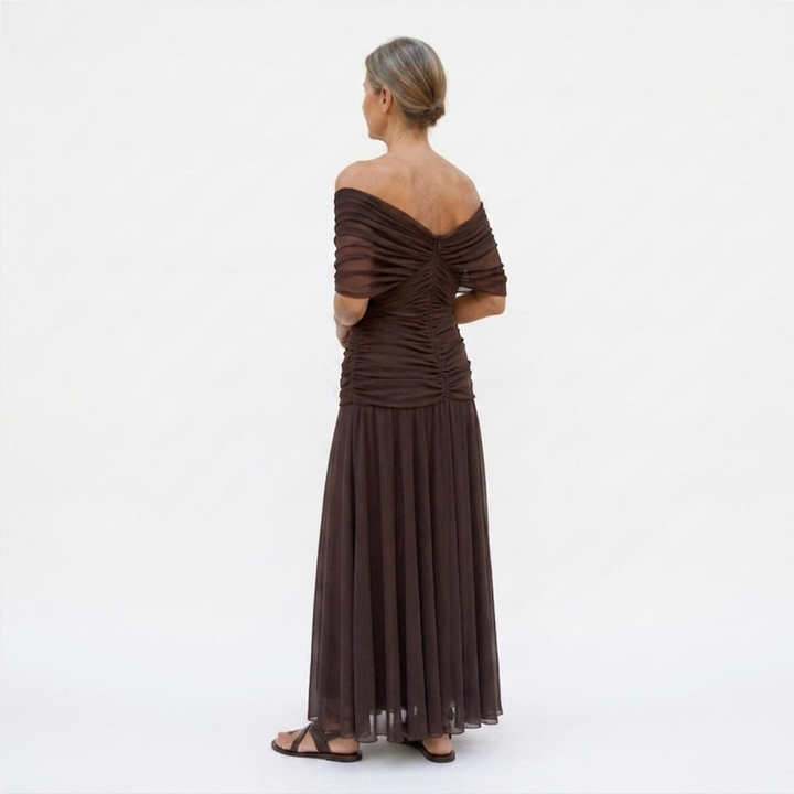 Maxi Dress Flared Skirt V Neck Floaty Sleeve Occasion Style