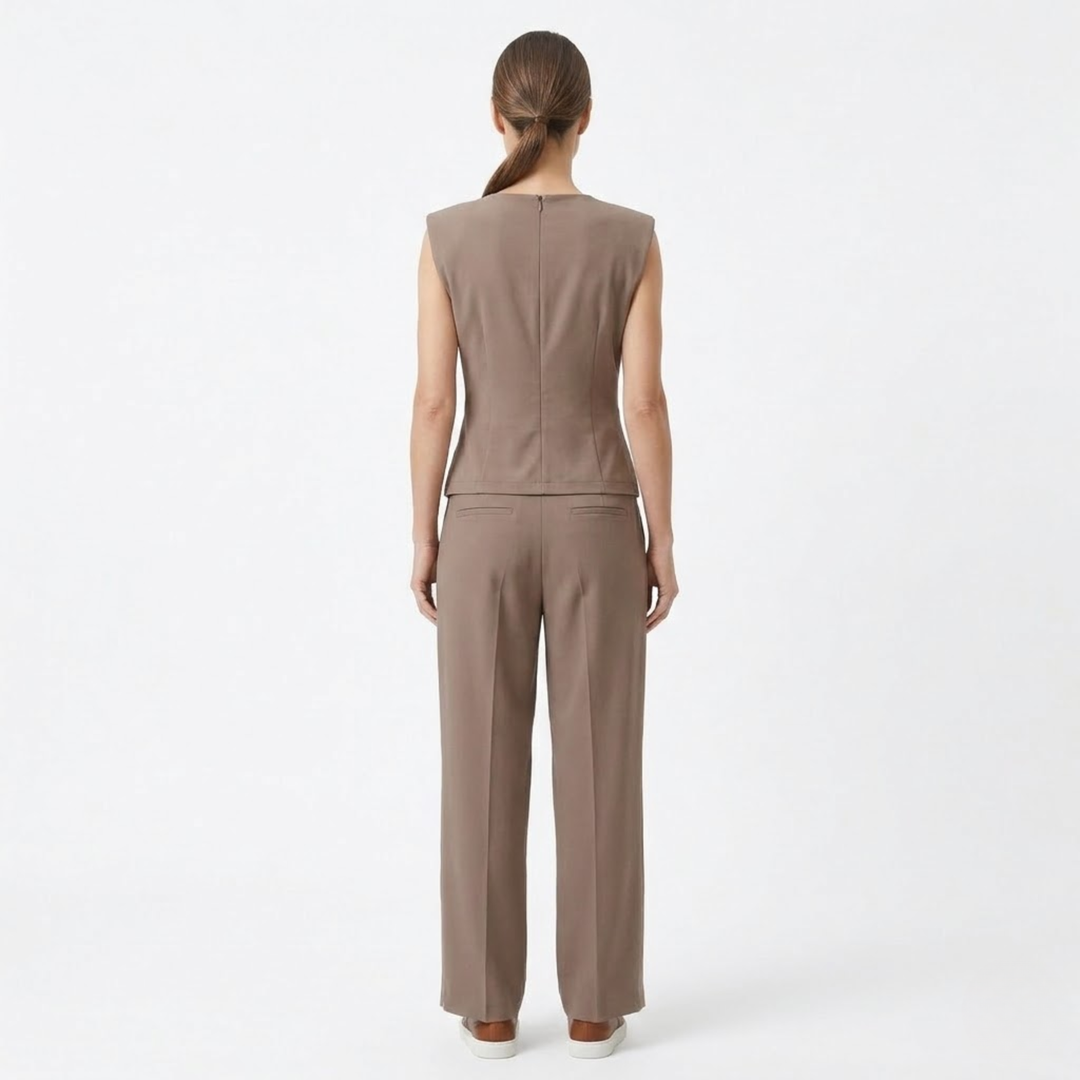 Two Piece Set Sleeveless Draped Top Wide Leg Pants Elegant Fit