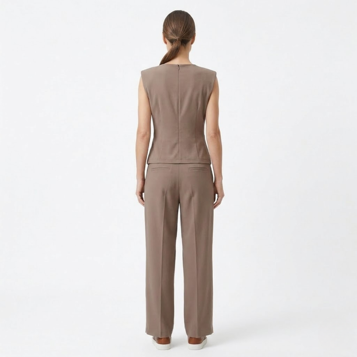 Two Piece Set Sleeveless Draped Top Wide Leg Pants Elegant Fit