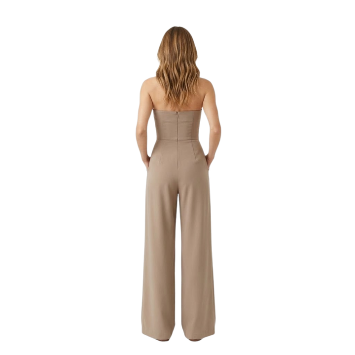Strapless Jumpsuit Bustier Fitted Waist Wide Leg Elegant Style