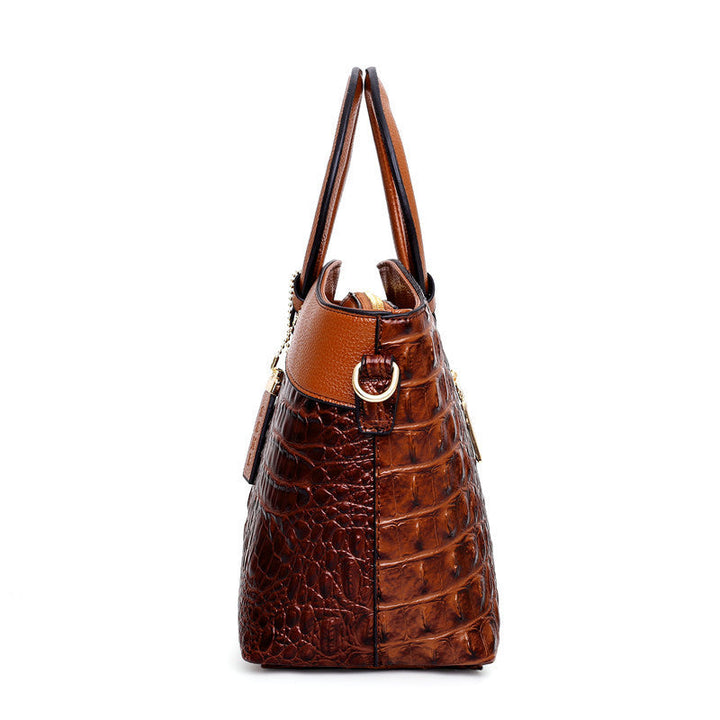 Croc Embossed Top Handle Handbag with Shoulder Strap for Women