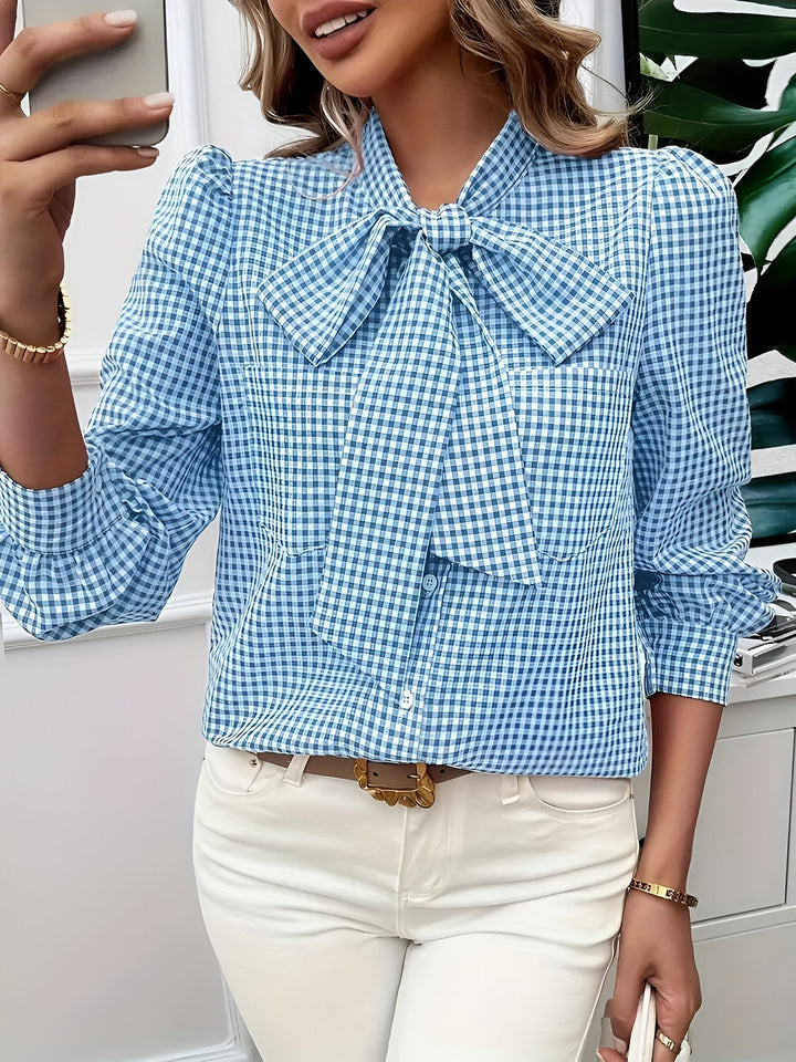 Blouse Bow Tie Neck Long Sleeve Relaxed Fit Casual Style
