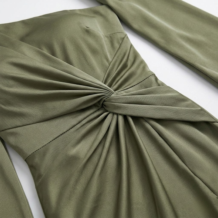 Satin Evening Dress Off Shoulder Draped Bow Side Slit Elegant Style