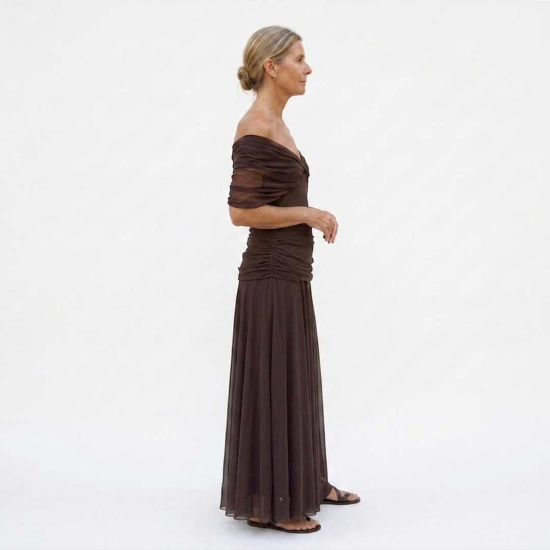 Maxi Dress Flared Skirt V Neck Floaty Sleeve Occasion Style