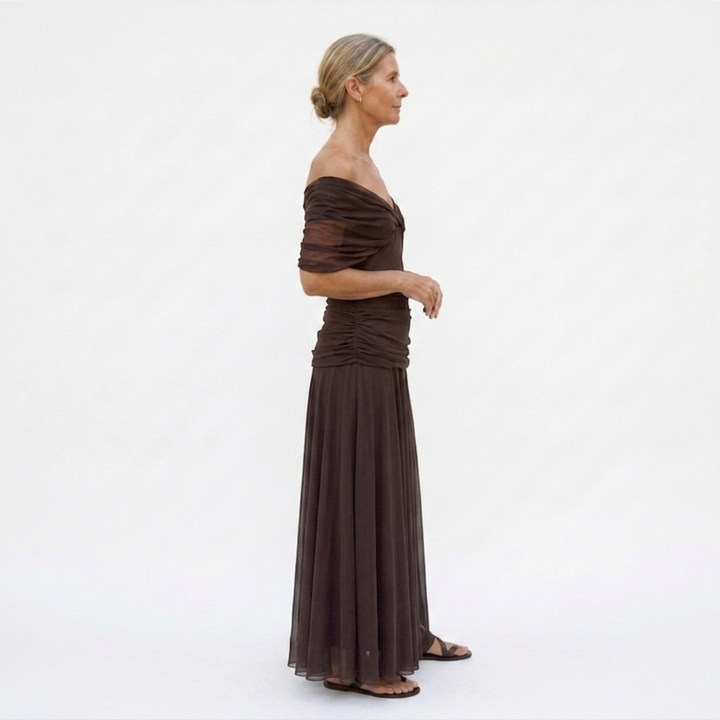 Maxi Dress Flared Skirt V Neck Floaty Sleeve Occasion Style