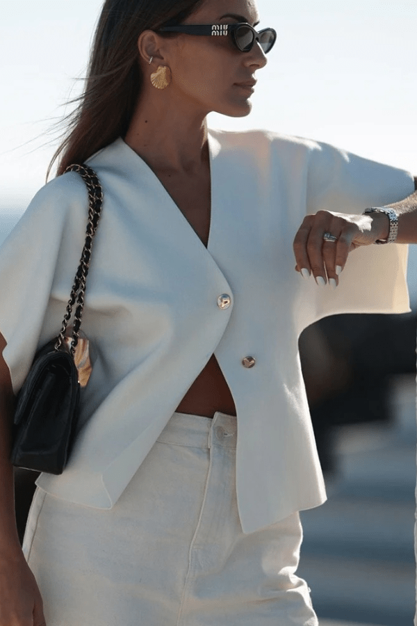 Knitted Cardigan V Neck Short Sleeve Button Top Elegant Casual Style