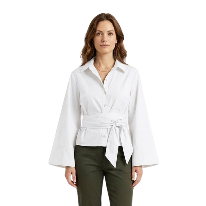 Top Tie Belt Wide Sleeve Relaxed Fit Casual Elegant Style