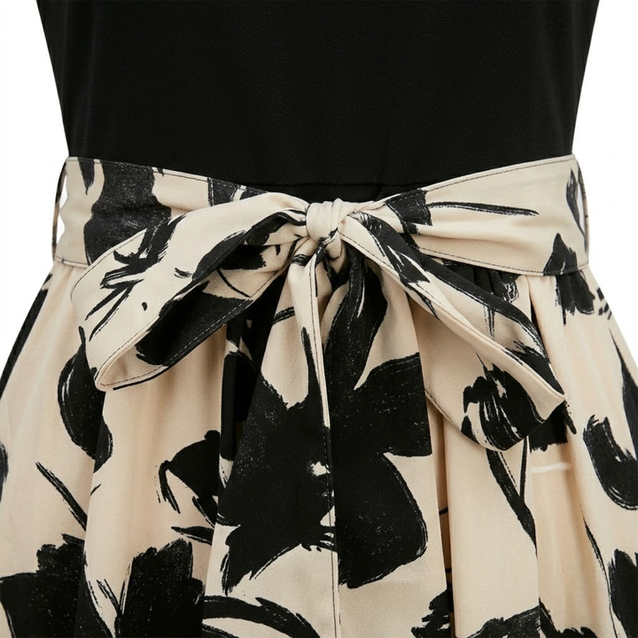 A-Line Maxi Dress Floral Print Belted Waist Puff Sleeve Elegant Style