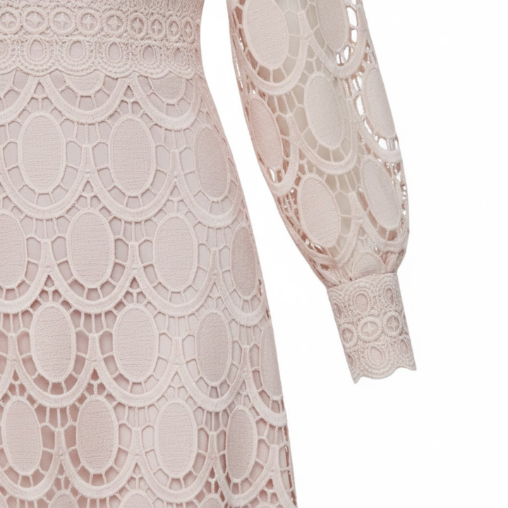 Lace Maxi Dress Puff Sleeve High Neck Elegant Occasion Style