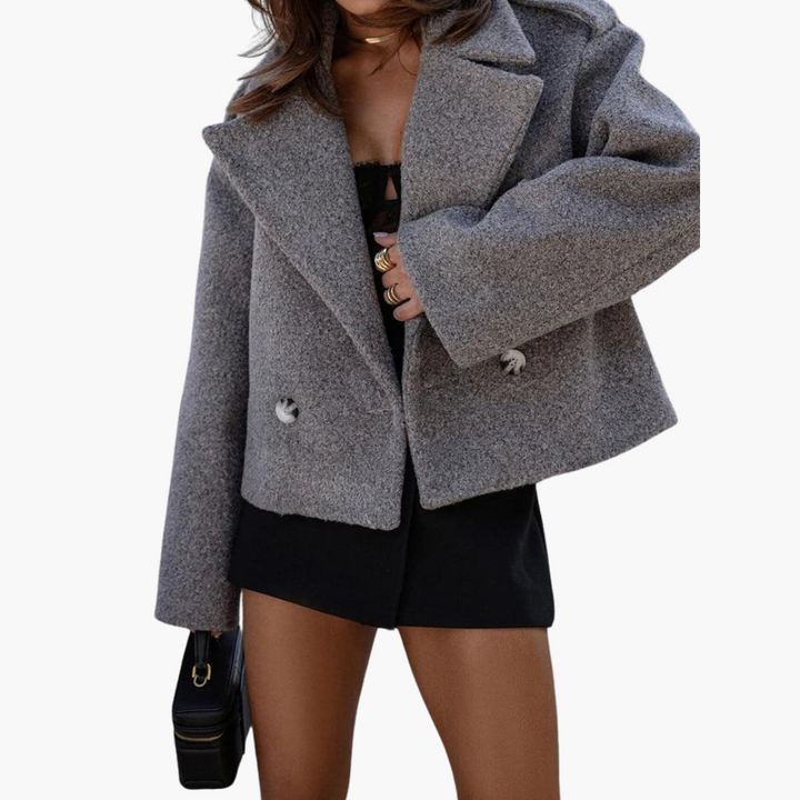 Womens Double Breasted Jacket with Notch Lapel and Oversized Fit