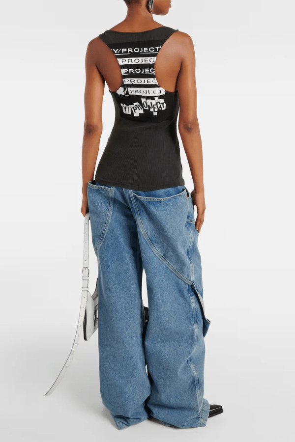 Tank Top Asymmetric Floating Strap Ribbed Sculpted Fit Casual Style
