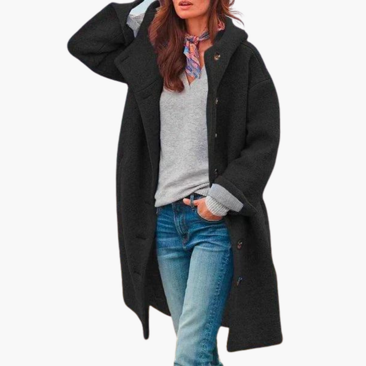 Womens Longline Coat with Notch Lapel and Relaxed Fit